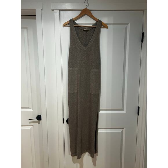 Free People Beach Be Happy Pinafore Maxi Dress Womens Small Olive Pockets V-neck - Picture 2 of 8